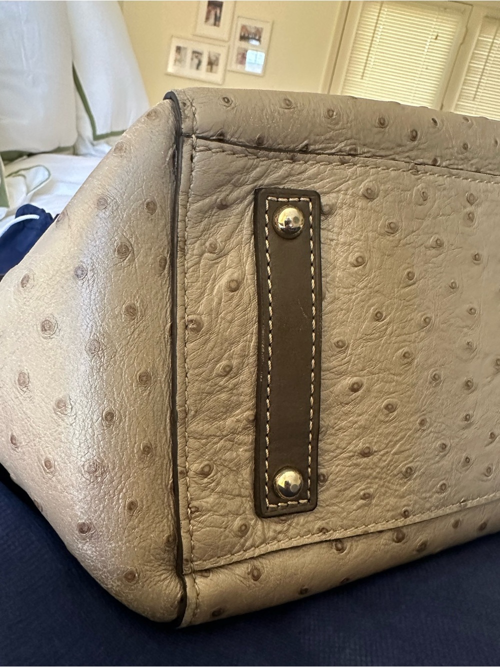 Dooney & Bourke Metallic Cream Ostrich-Embossed Tote with Wallet - Picture 9 of 13